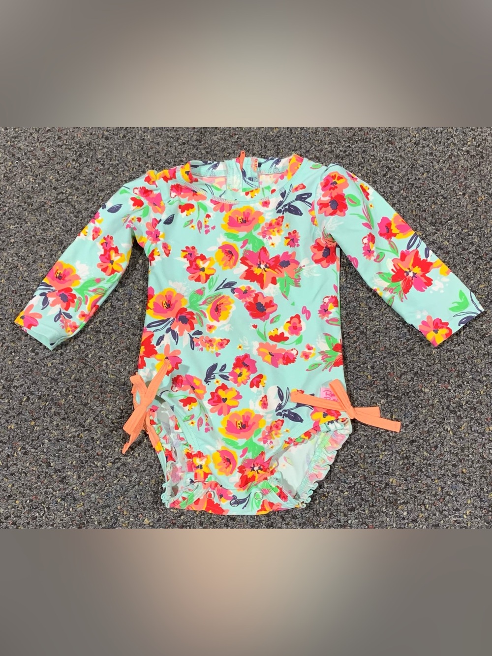 Ruffle Butts  "Painted Flowers" girls 6/12 minth floral Rash guard swimsuit